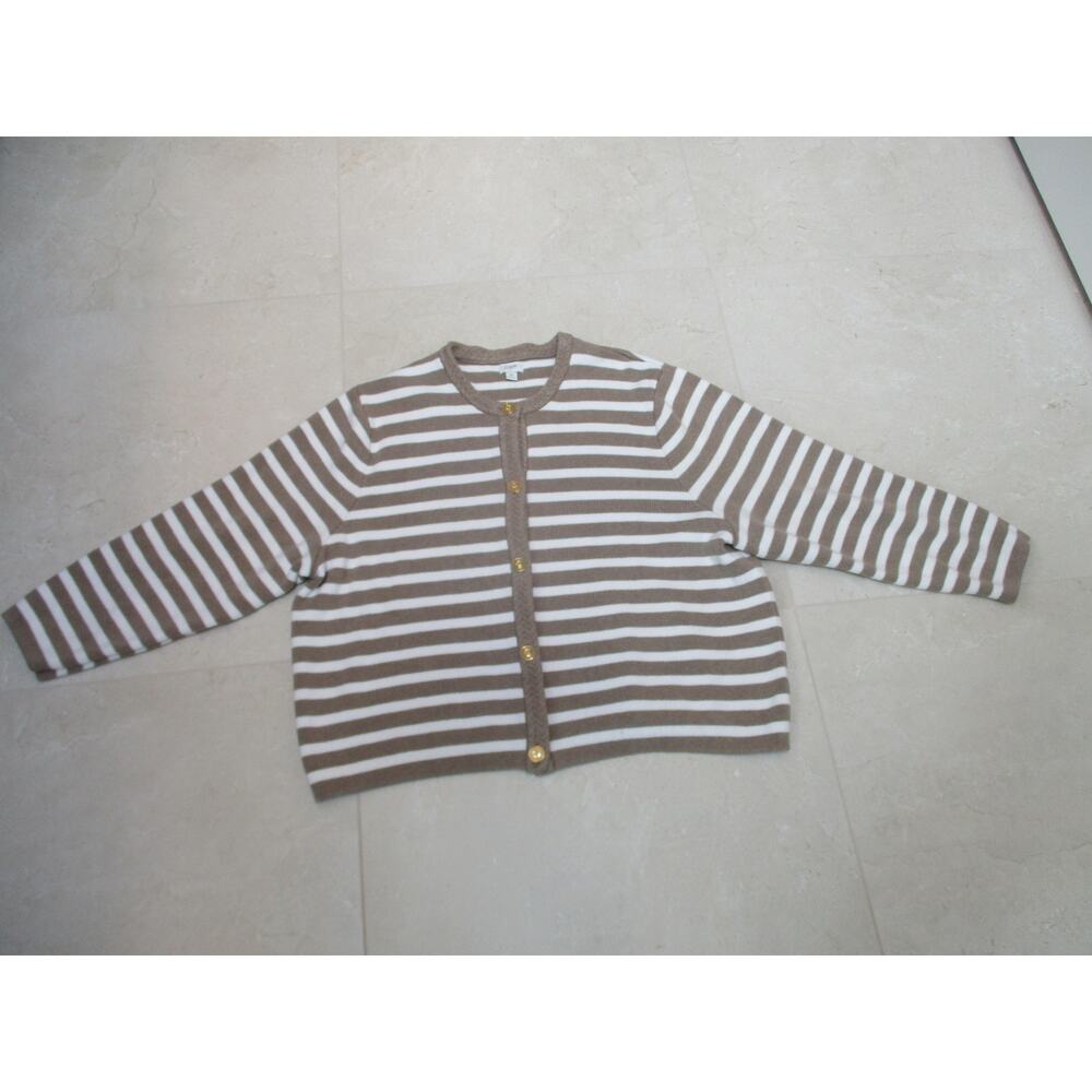 J CREW WOMENS BROWN IVORY STRIPED BUTTON CARDIGAN SWEATER 3X